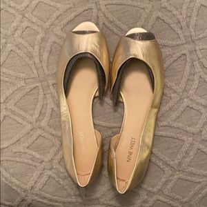 Nine West Peep Toe Flats- Gold